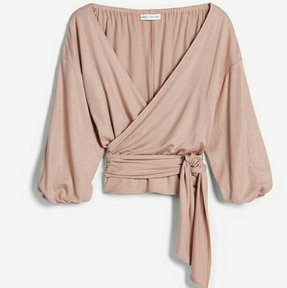 Metallic Tie Front Wrap Blouse - Picture 2 of 6